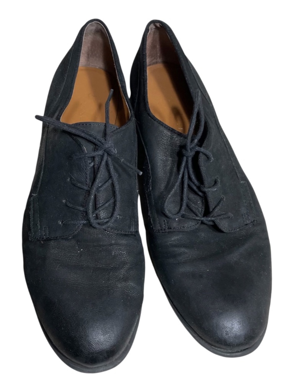 Franco Sarto Suede Oxford Shoes 7 Tuxedo Flat Almond Toe Lace-Up Leather Black